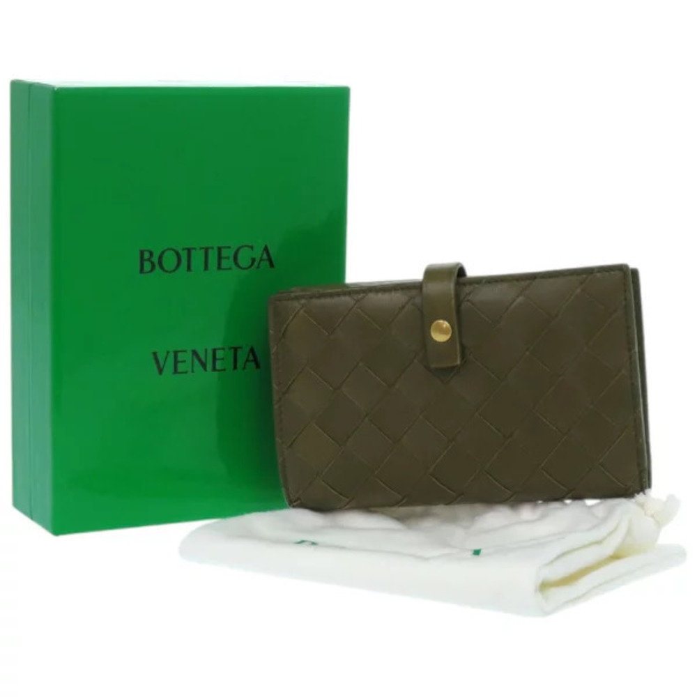 Bottega Veneta Intrecciato compact Khaki bi leather Green wallet fold Green